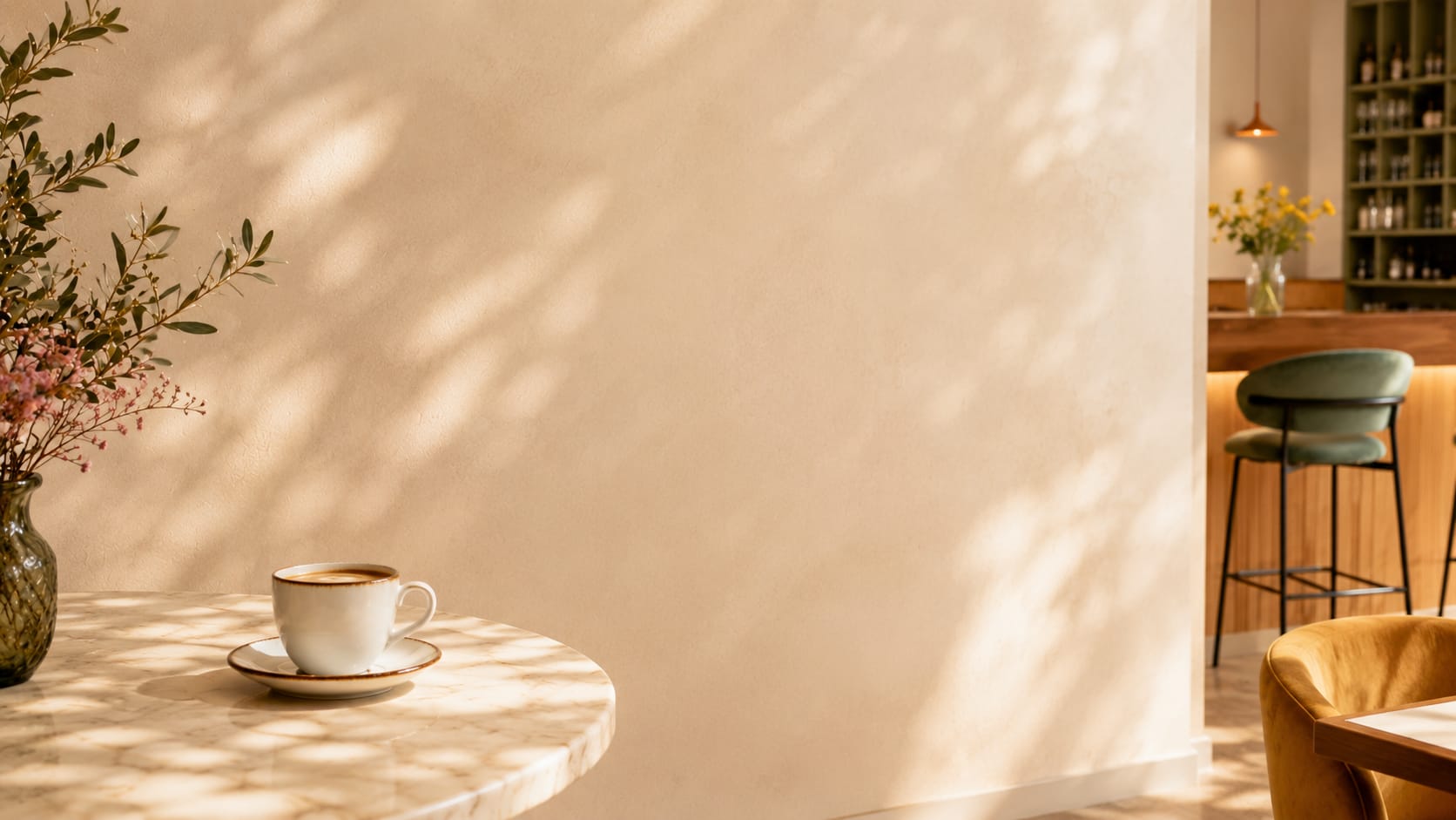 Il Seidue Café Bistrot — tavolo in marmo con caffè e luce mattina